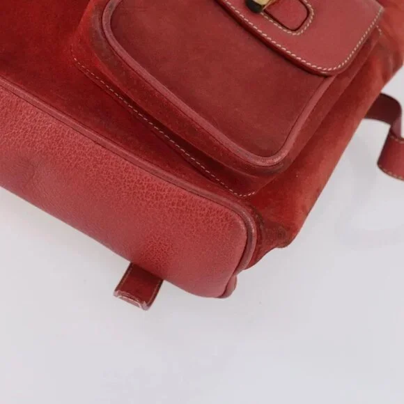 GUCCI Bamboo Backpack Suede Red Gold 003 2058 0016 Auth th6525